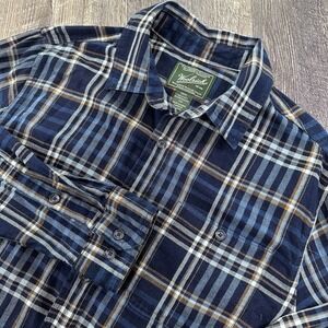 Woolrich Flannel Button Down Shirt Mens Large Blue Plaid Outdoor Long Sleeve